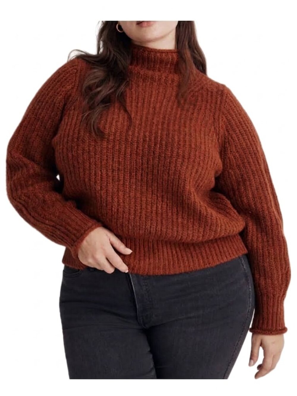 Madewell Chunky Knit Mockneck Loretto Sweater 1X Rust Wool Blend Plus Size